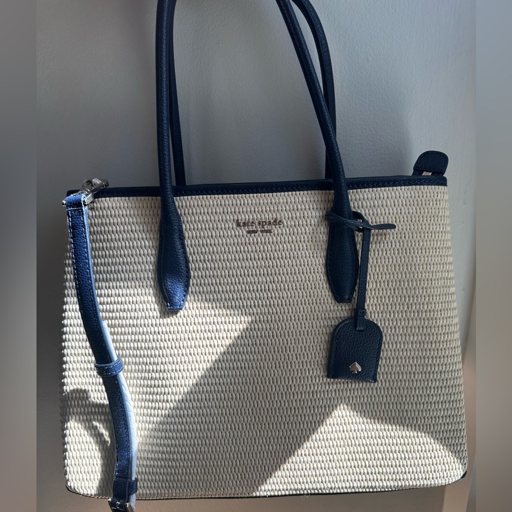 New Kate Spade Eva Straw Medium Top Zip Handle